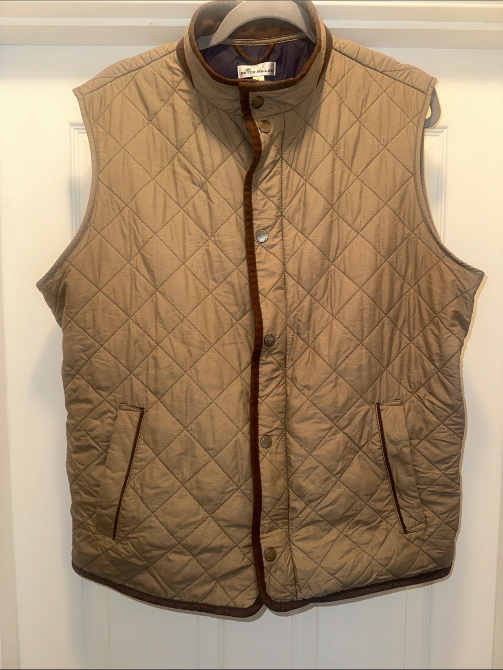 Peter Millar Crown Essex Quilted Vest L Fleece Lined Brown Golf Gilet MF18Z13B